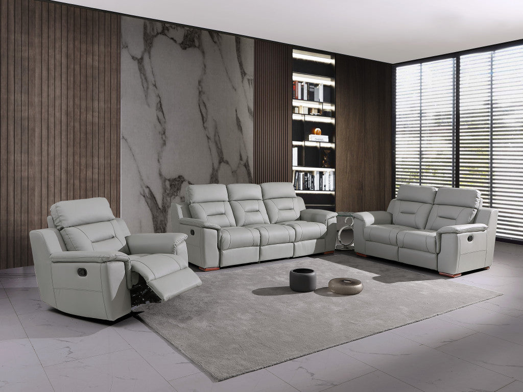 Two Piece Indoor Gray Genuine Leather Five Person Seating Set