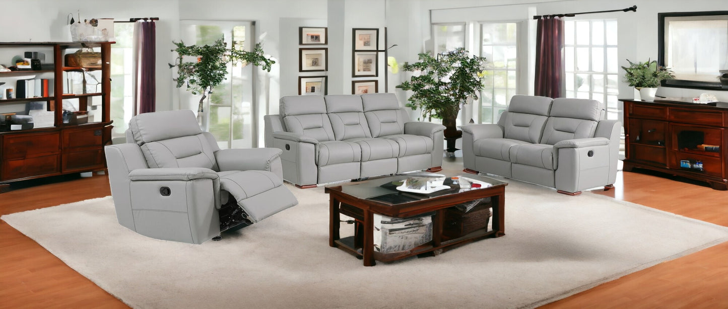 Two Piece Indoor Gray Genuine Leather Five Person Seating Set