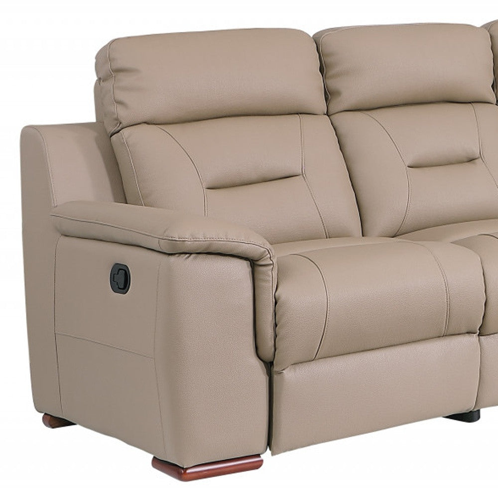 Three Piece Indoor Beige Genuine Leather Five Person Seating Set