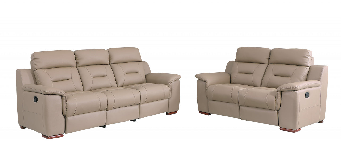 Three Piece Indoor Beige Genuine Leather Five Person Seating Set