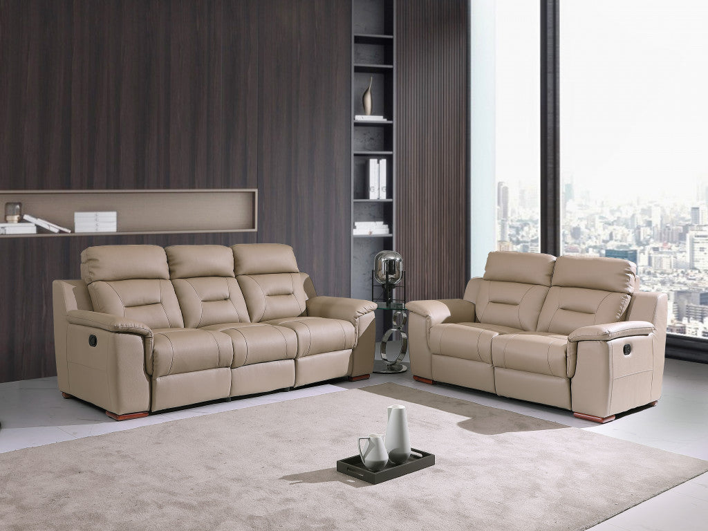 Three Piece Indoor Beige Genuine Leather Five Person Seating Set