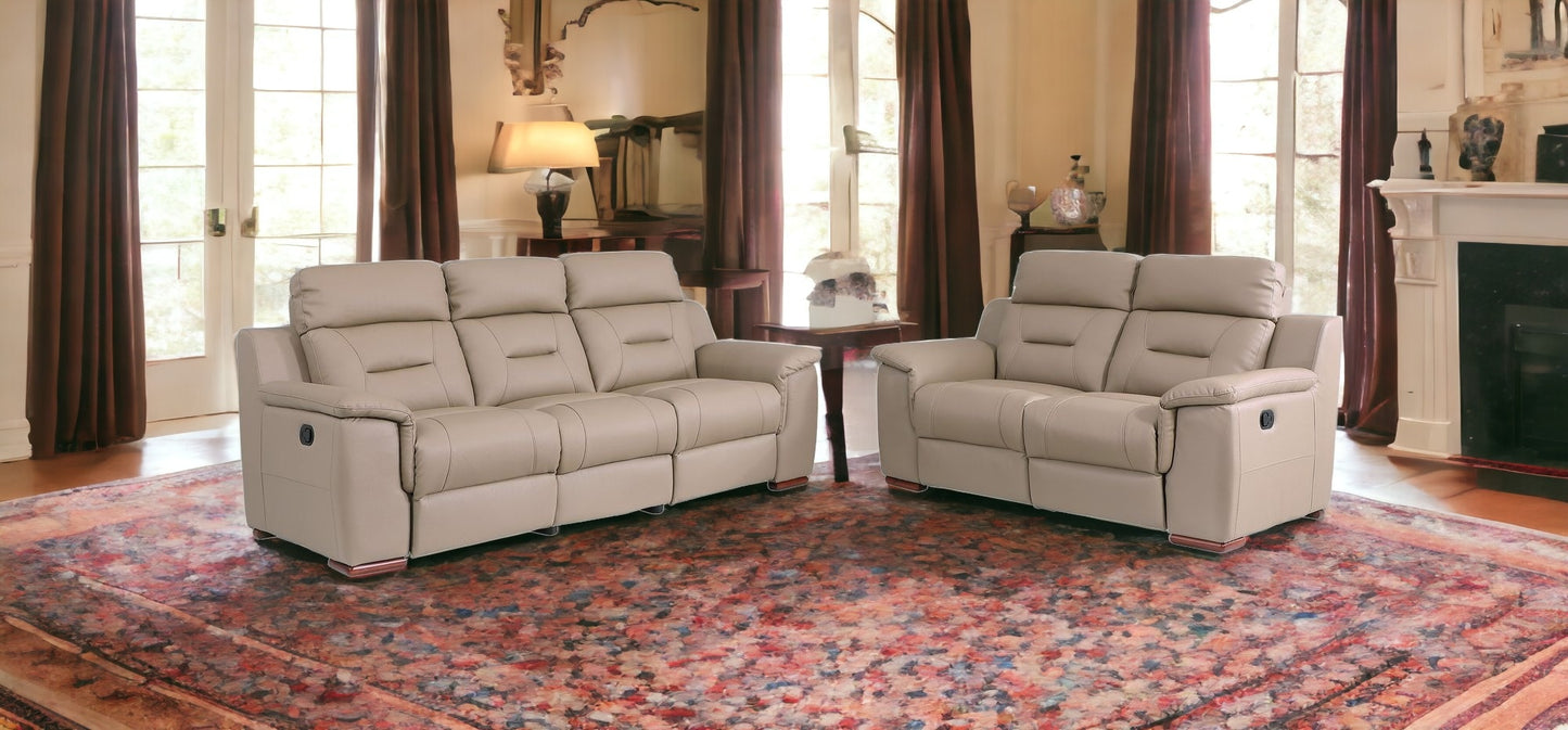 Three Piece Indoor Beige Genuine Leather Five Person Seating Set