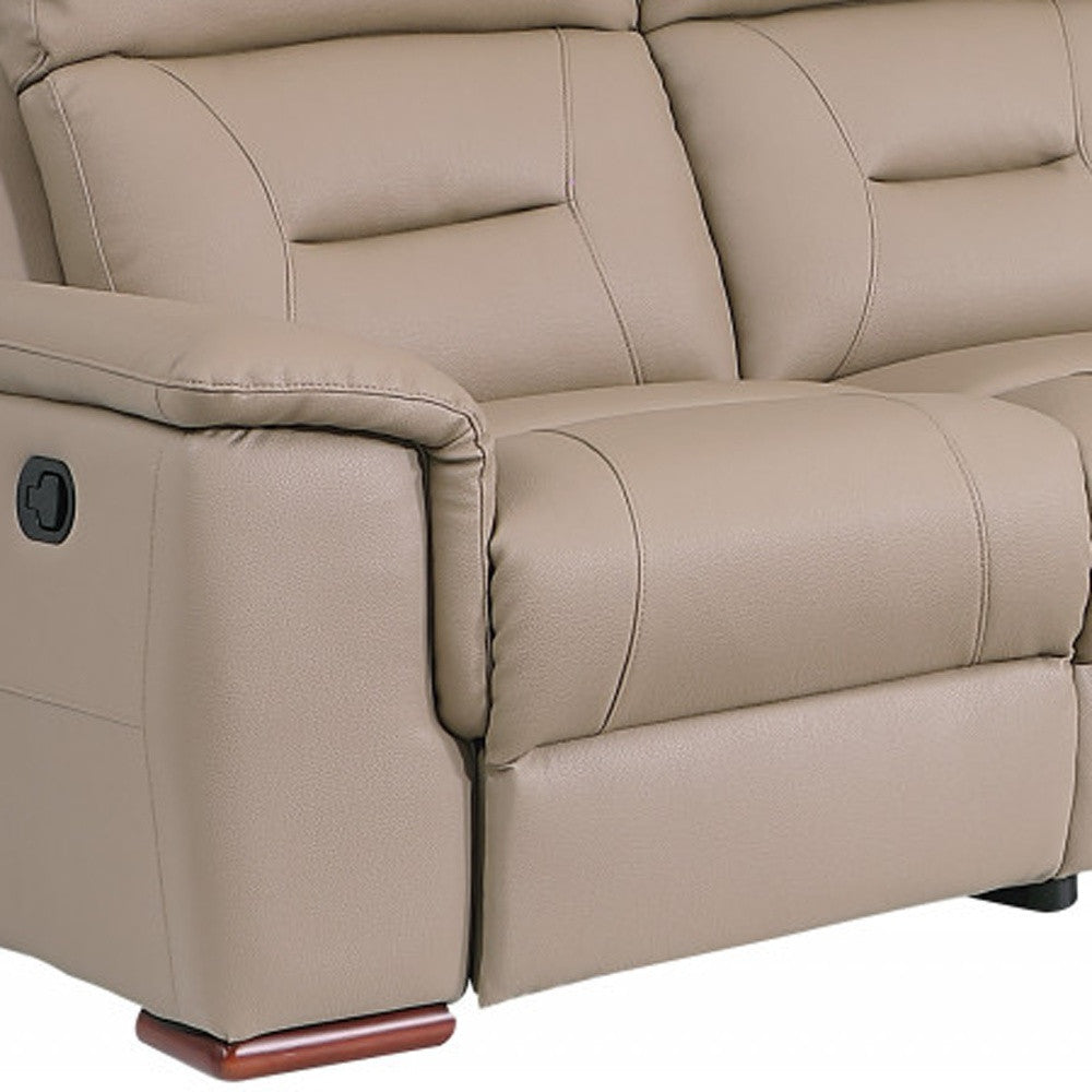 Three Piece Indoor Beige Genuine Leather Five Person Seating Set