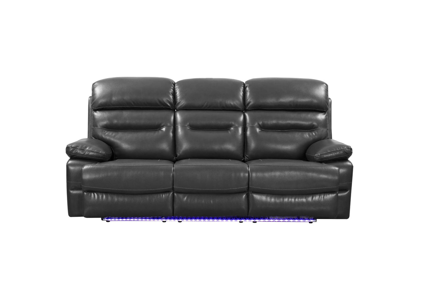 89" Gray And Black Faux Leather Reclining USB Sofa