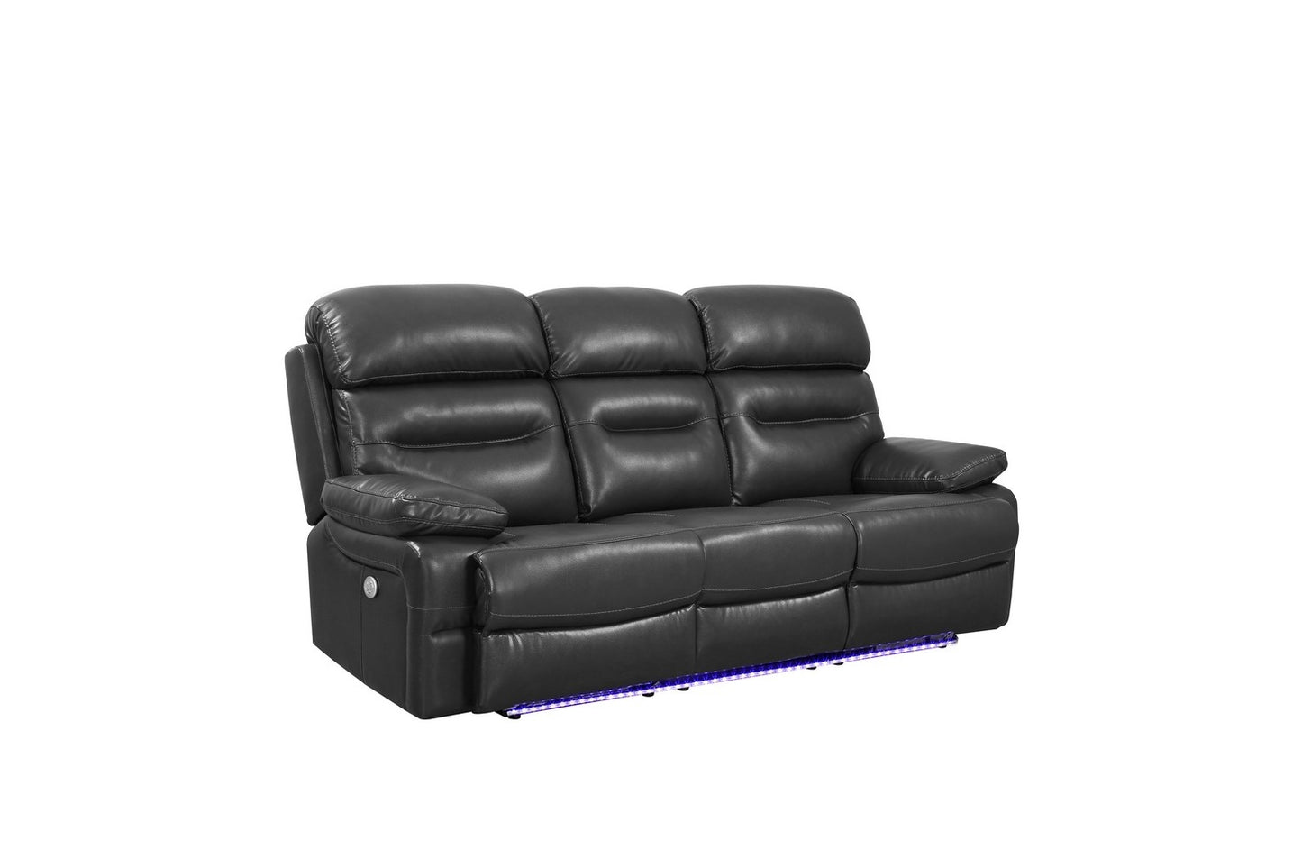 89" Gray And Black Faux Leather Reclining USB Sofa