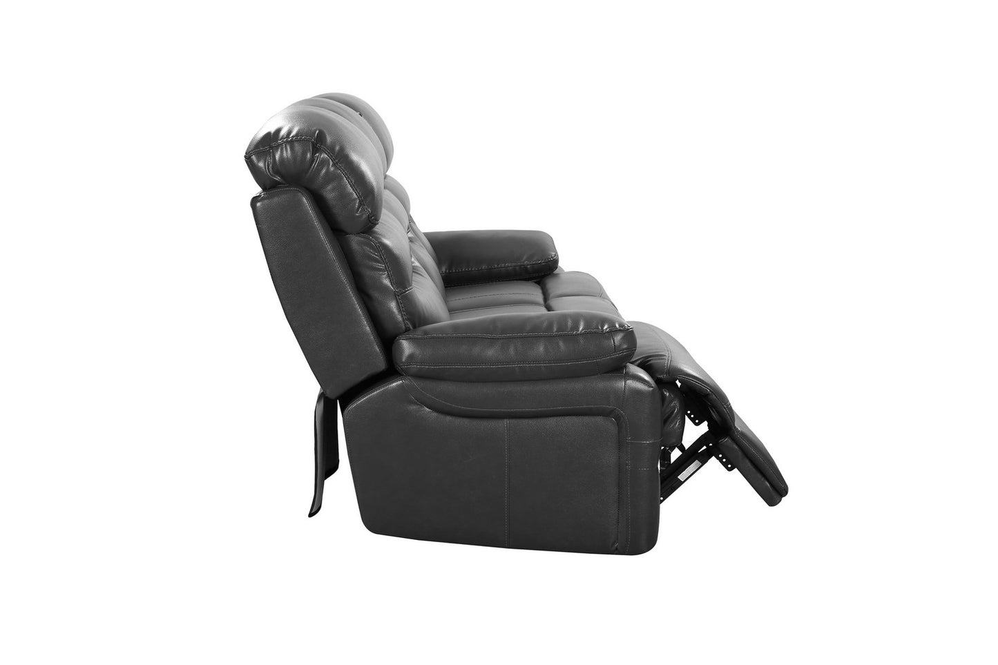 89" Gray And Black Faux Leather Reclining USB Sofa