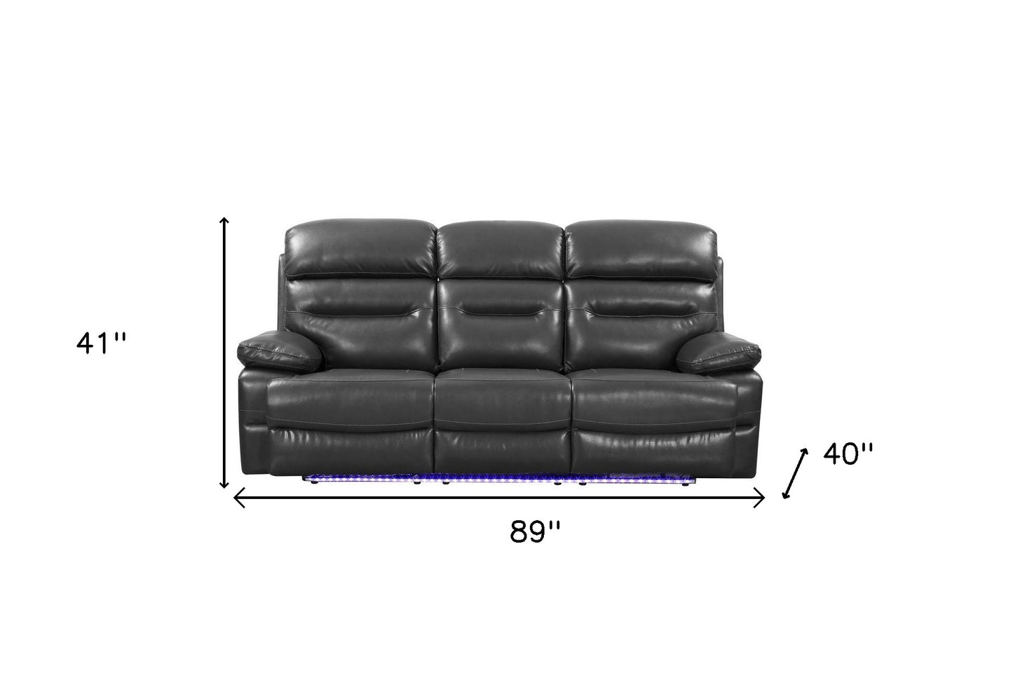 89" Gray And Black Faux Leather Reclining USB Sofa