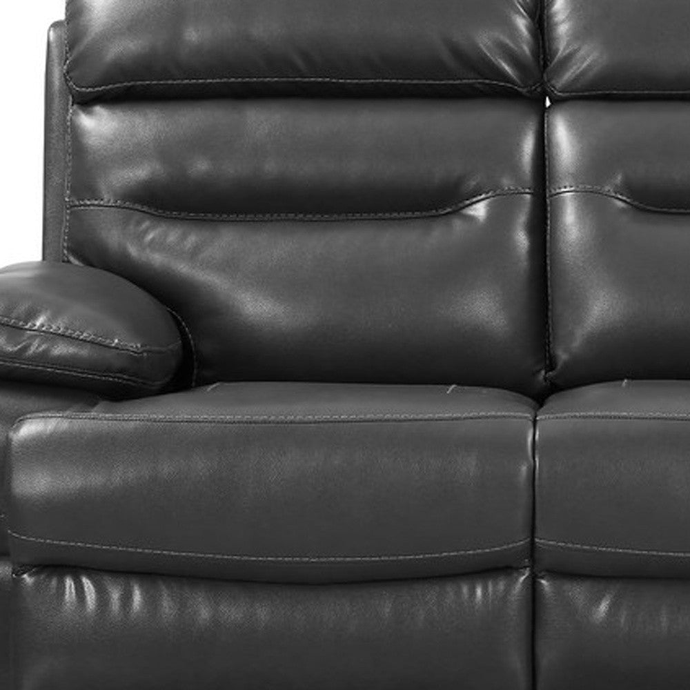 89" Gray And Black Faux Leather Reclining USB Sofa