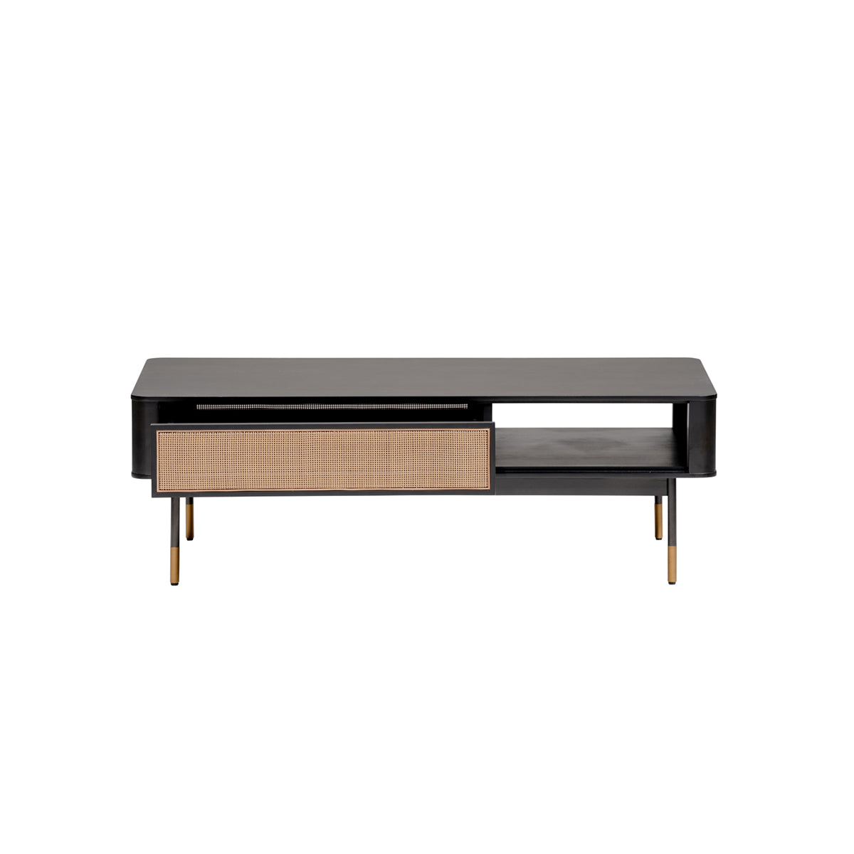 47" Black and Brown Solid Wood Coffee Table with Drawer and Shelf