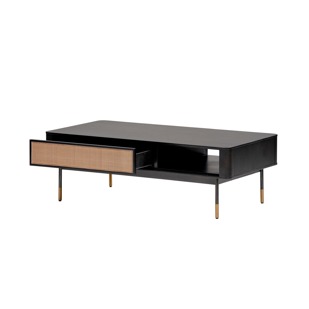 47" Black and Brown Solid Wood Coffee Table with Drawer and Shelf