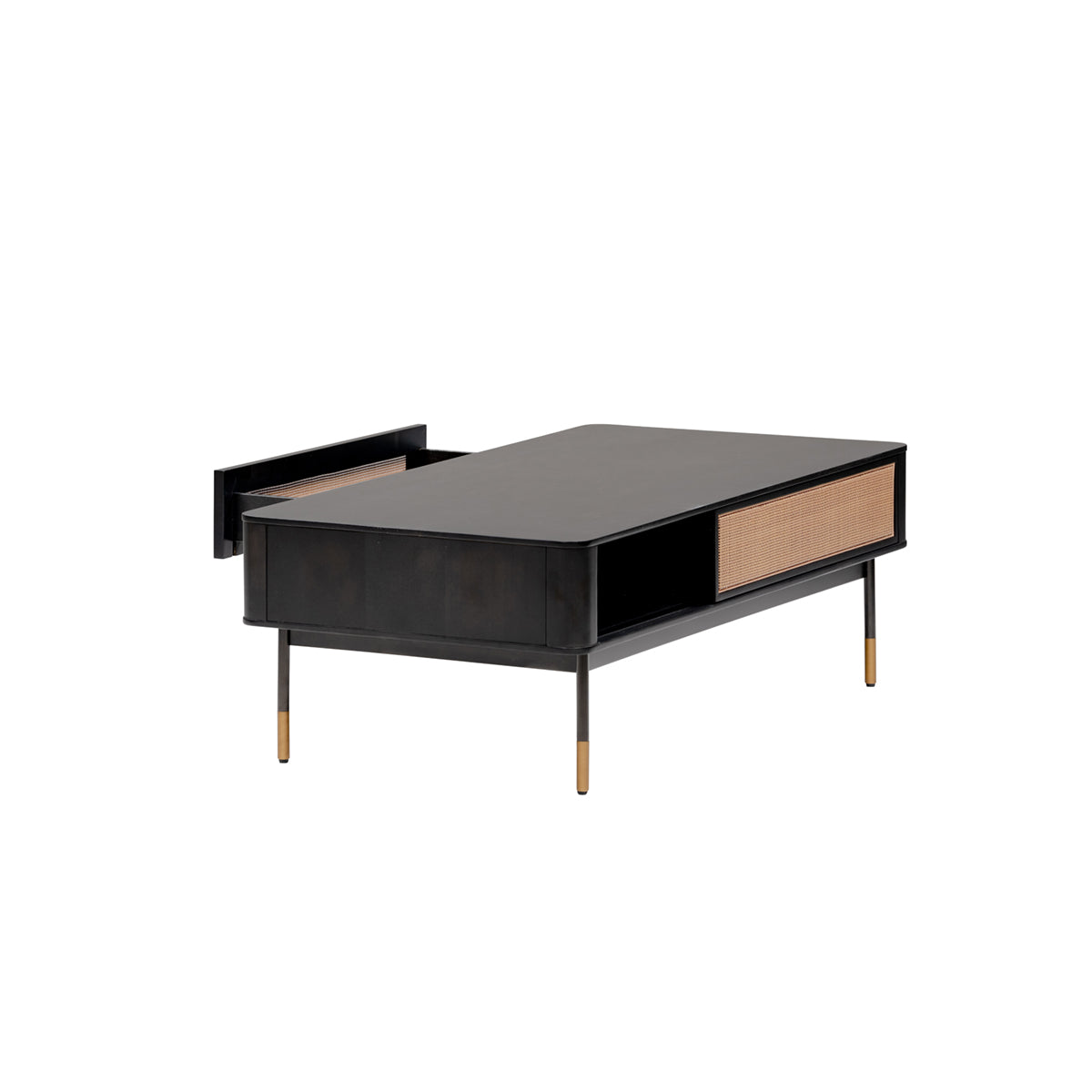 47" Black and Brown Solid Wood Coffee Table with Drawer and Shelf
