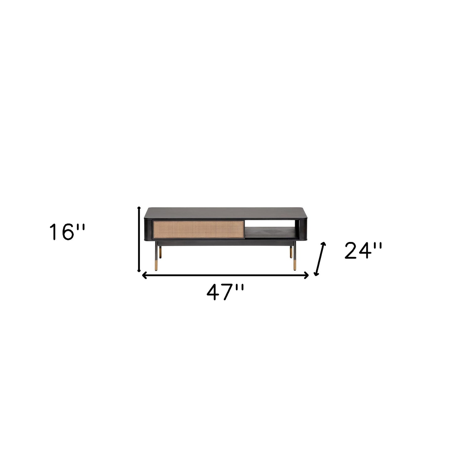47" Black and Brown Solid Wood Coffee Table with Drawer and Shelf