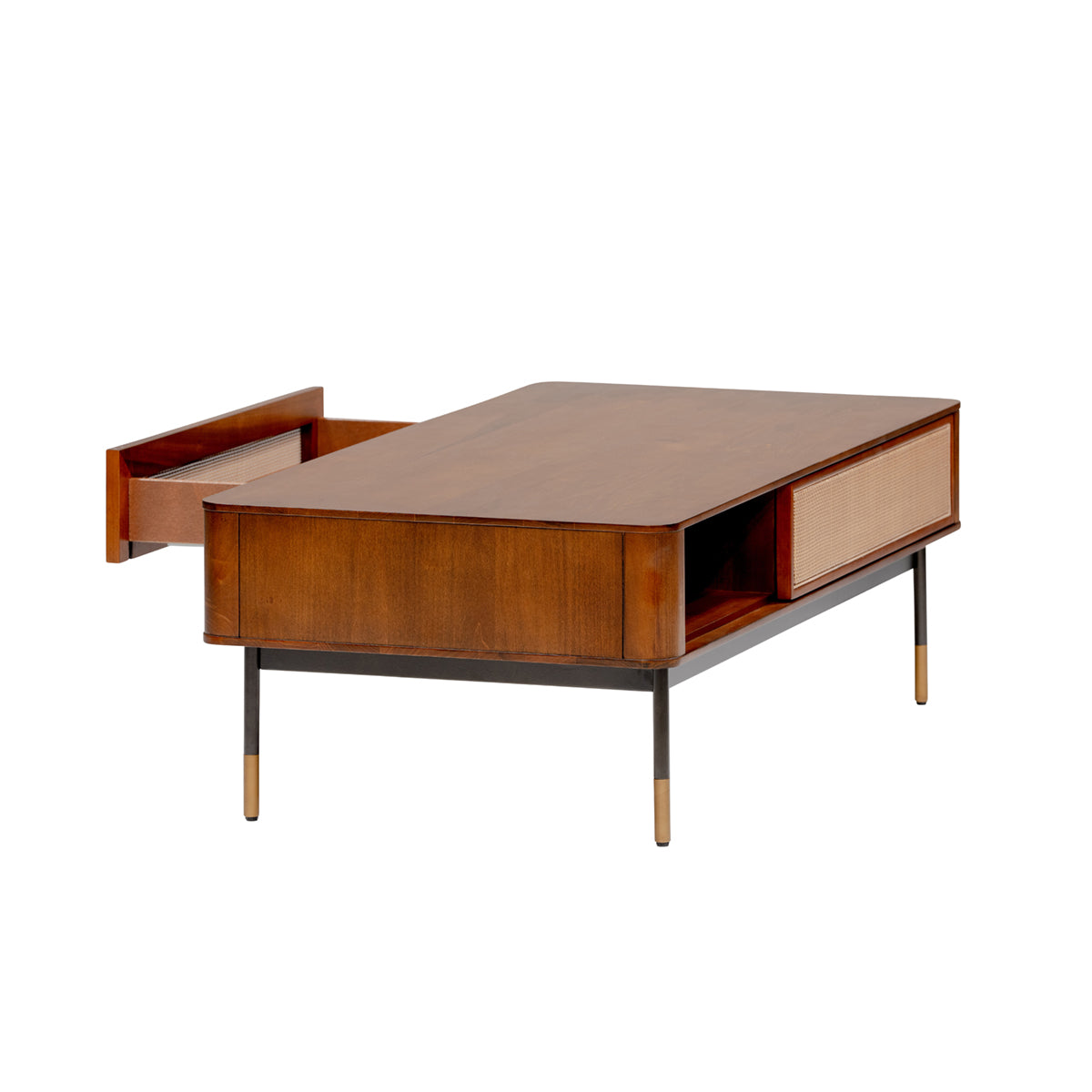 47" Brown And Black Metal Coffee Table With Shelf