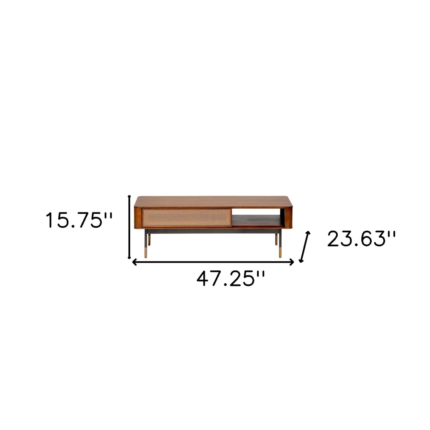 47" Brown And Black Metal Coffee Table With Shelf
