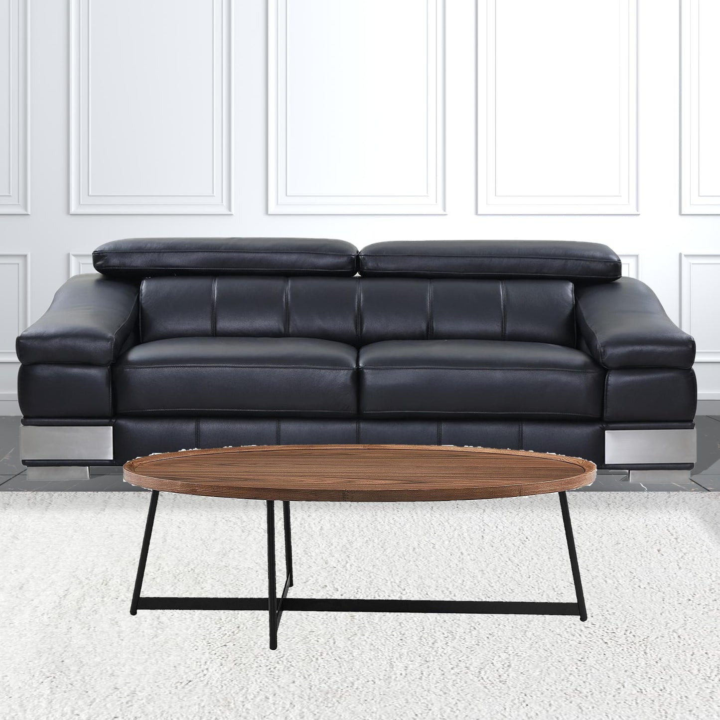 24" Brown And Black Metal Oval Coffee Table