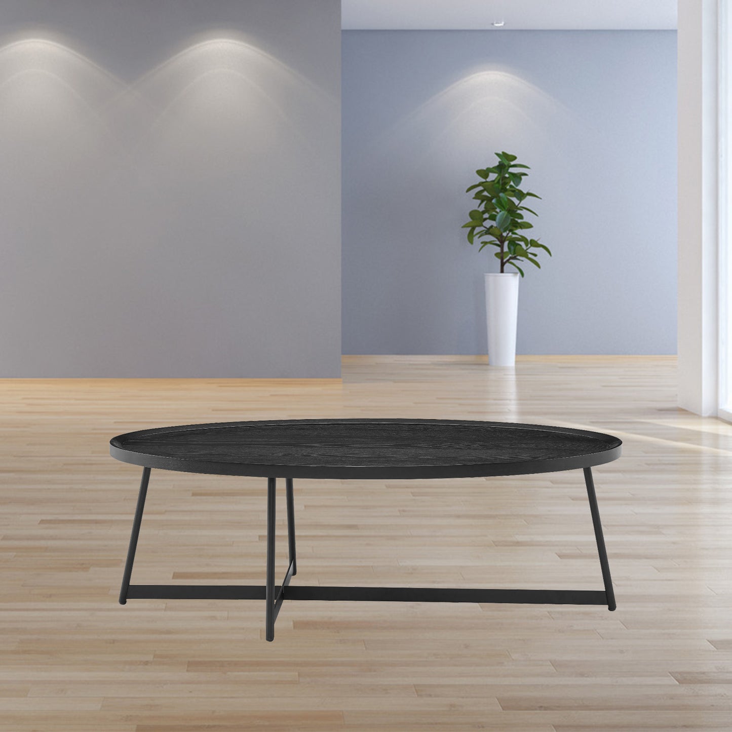 47" Black Manufactured Wood Oval Coffee Table