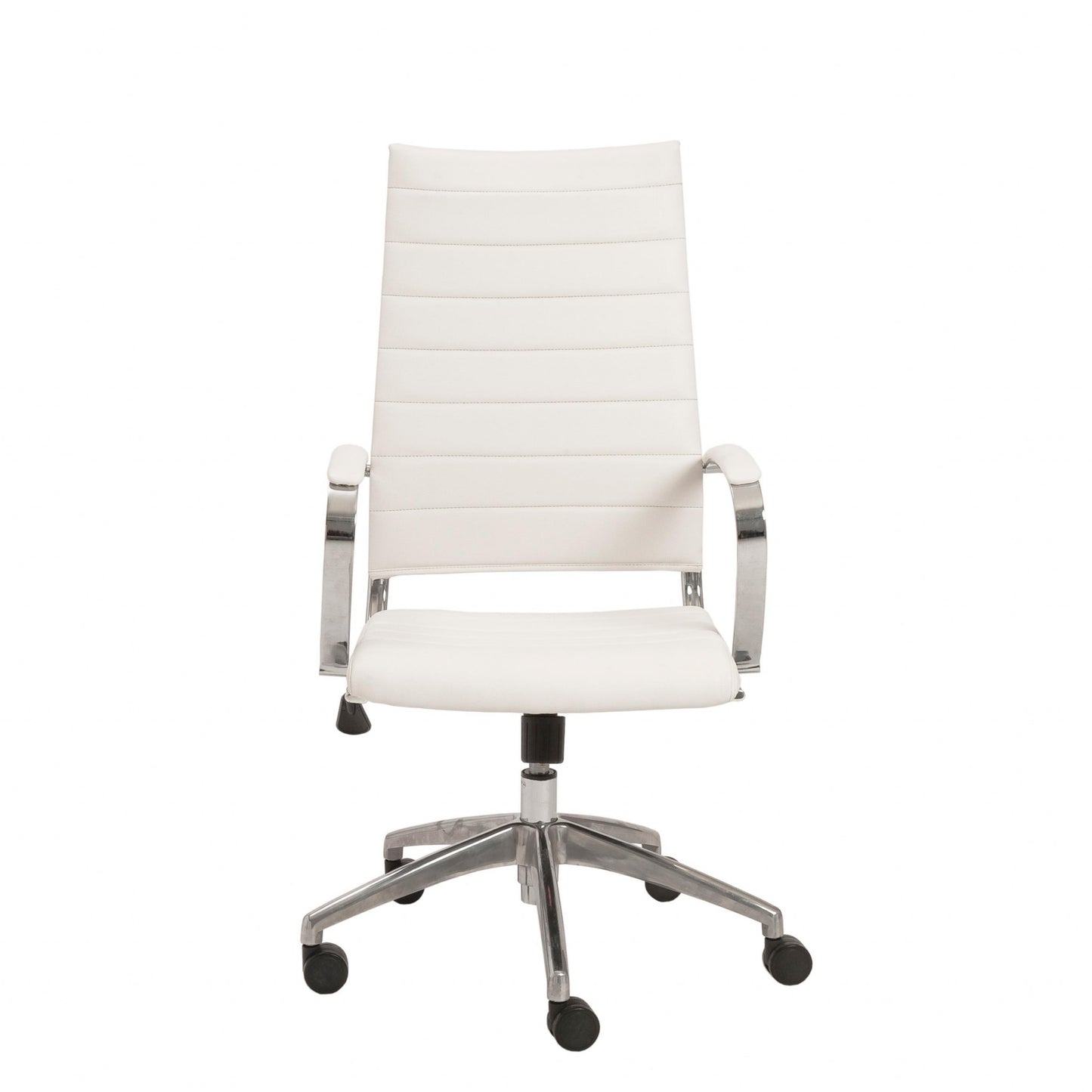 White Faux Leather Seat Swivel Adjustable Task Chair Leather Back Steel Frame