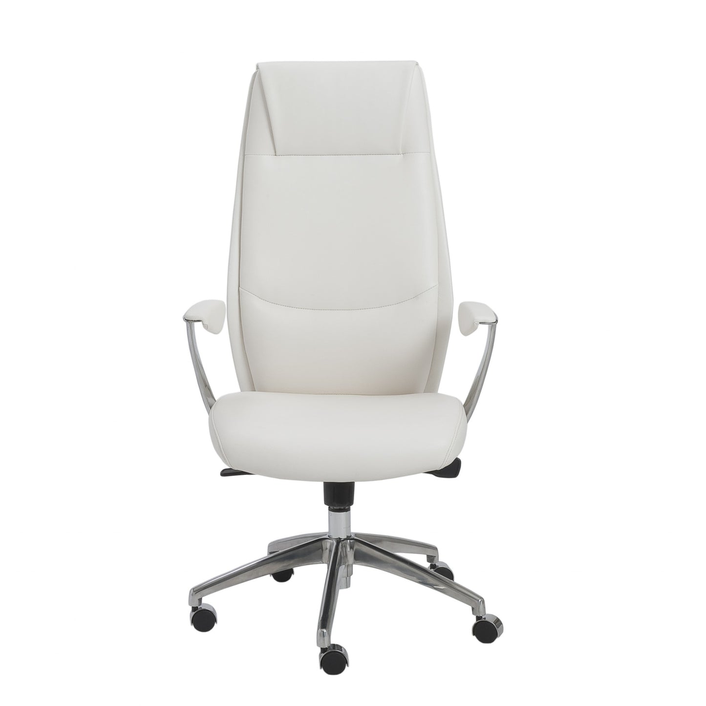 White Faux Leather Seat Swivel Adjustable Task Chair Leather Back Steel Frame