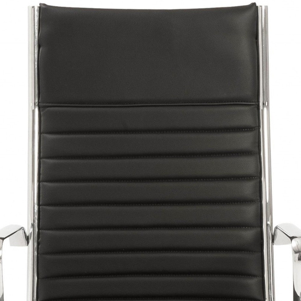 Black Faux Leather Seat Swivel Adjustable Task Chair Leather Back Steel Frame
