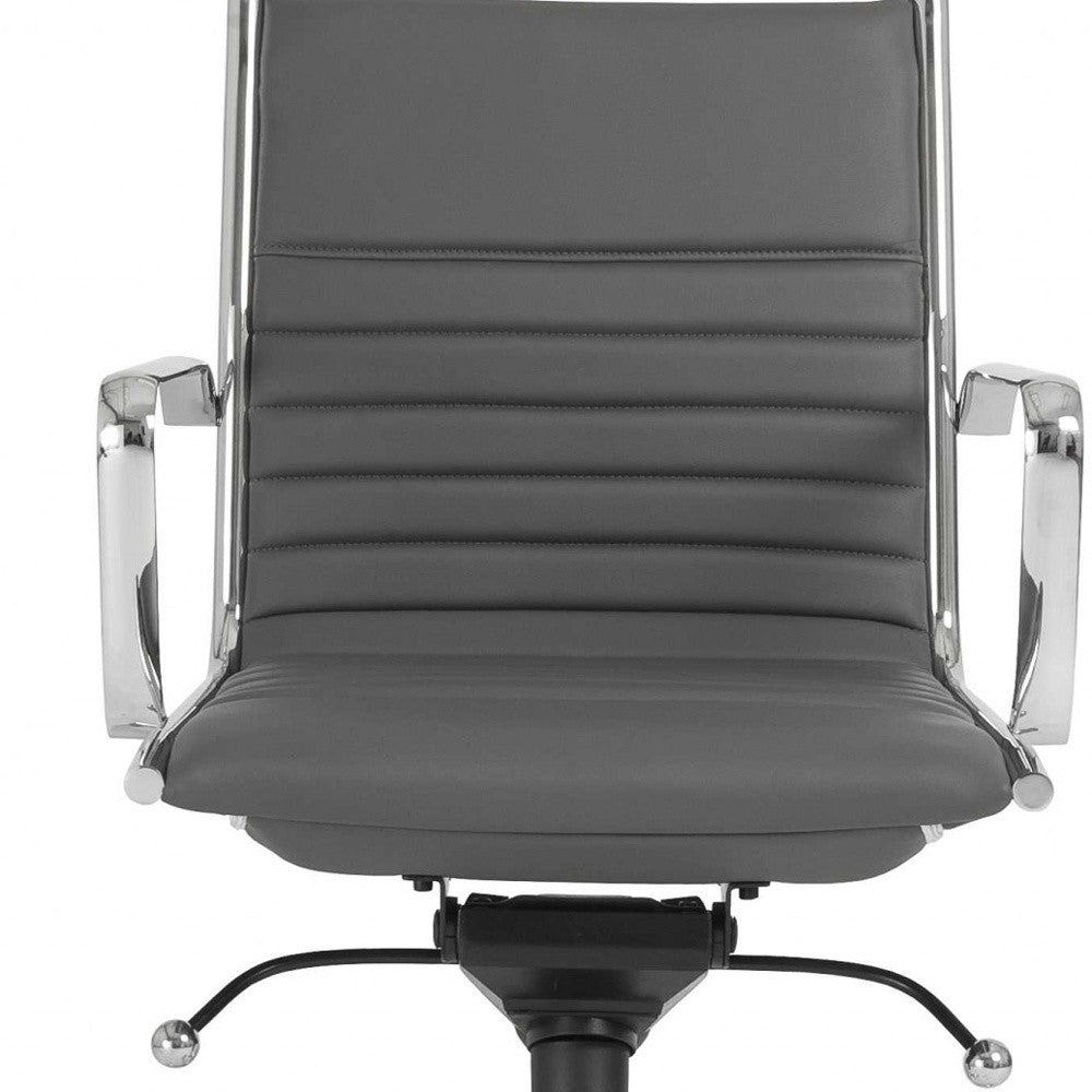 Gray Faux Leather Seat Swivel Adjustable Task Chair Leather Back Steel Frame