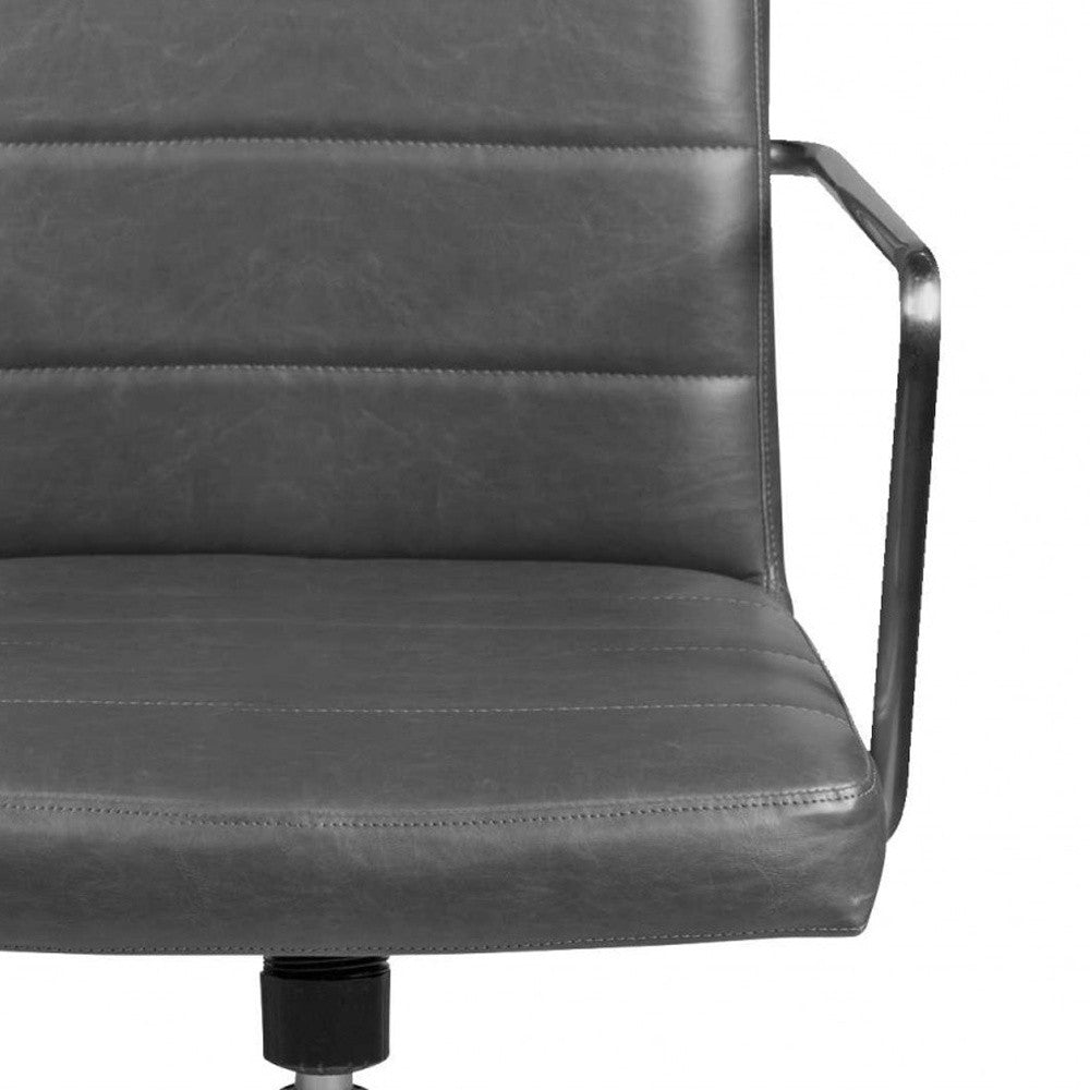 Gray Faux Leather Seat Swivel Adjustable Task Chair Leather Back Steel Frame