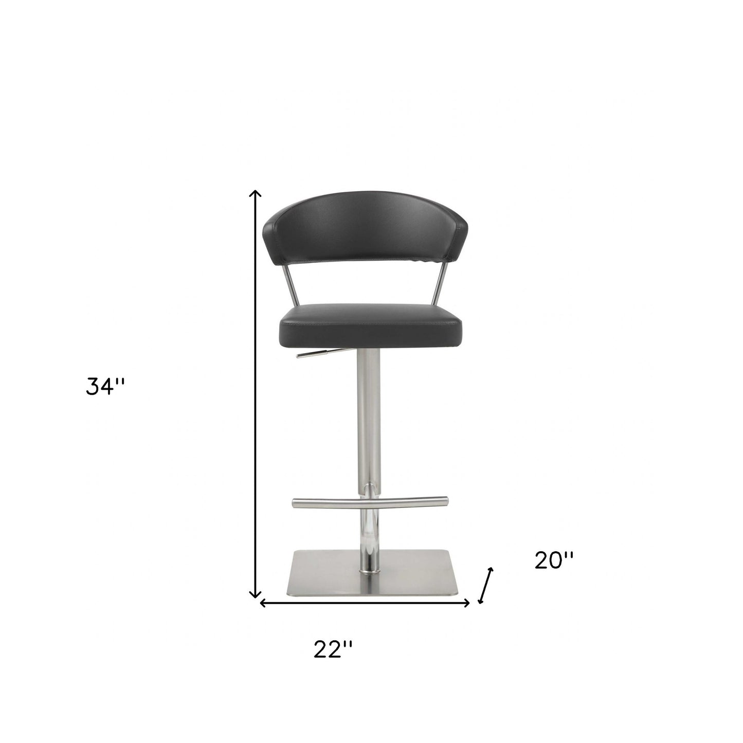 34" Black And Silver Stainless Steel Chair With Footrest