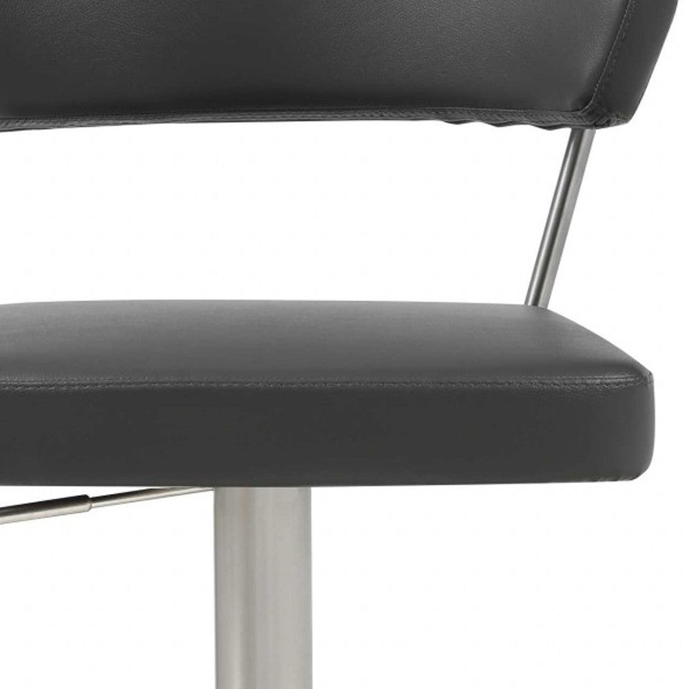 34" Black And Silver Stainless Steel Chair With Footrest