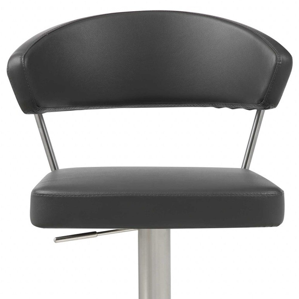 34" Black And Silver Stainless Steel Chair With Footrest