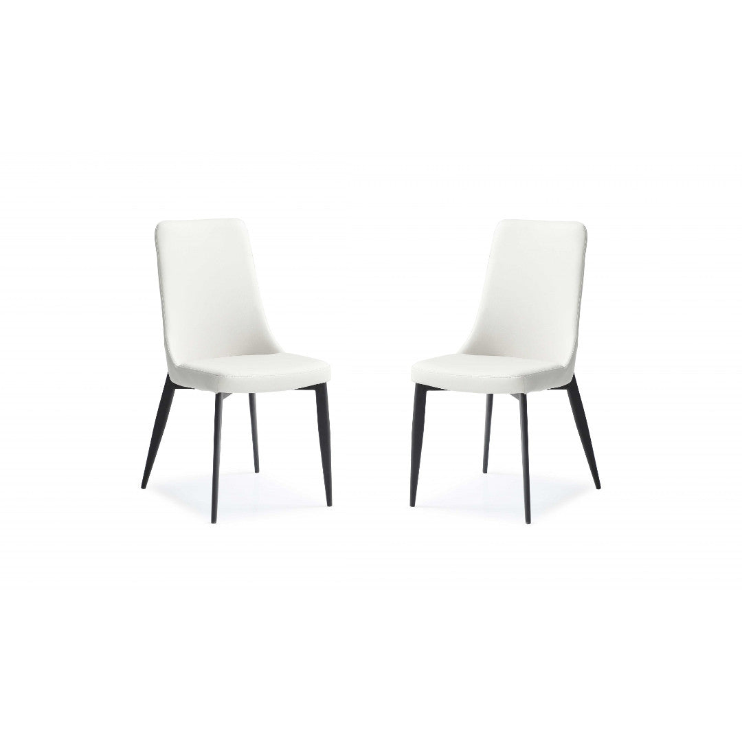 Set Of 2 White Faux Leather Metal Dining Chairs