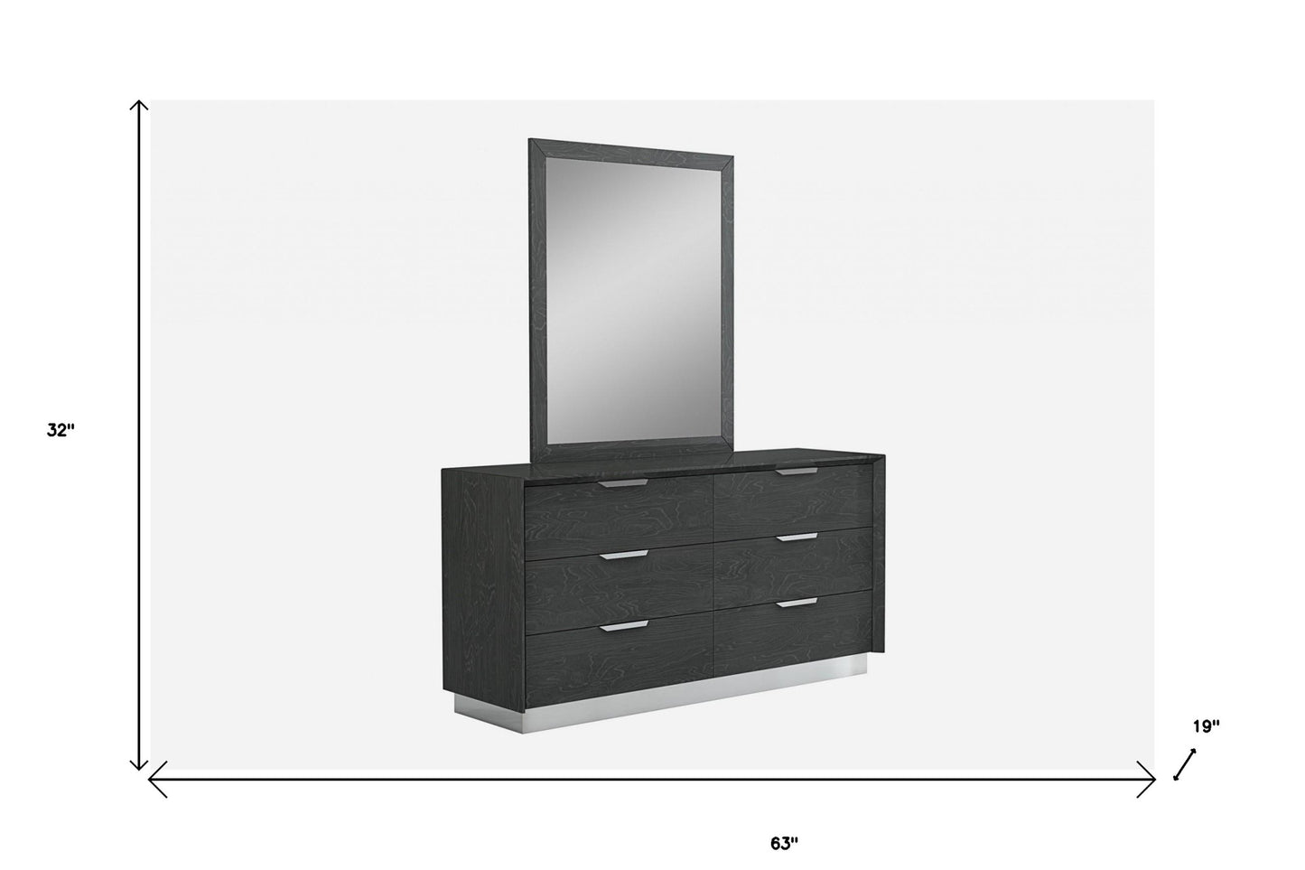63" Grey Solid Wood Six Drawer Double Dresser