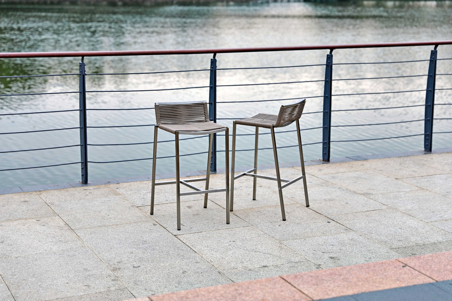 33" Brown And Silver Stainless Steel Low Back Bar Height Chair With Footrest