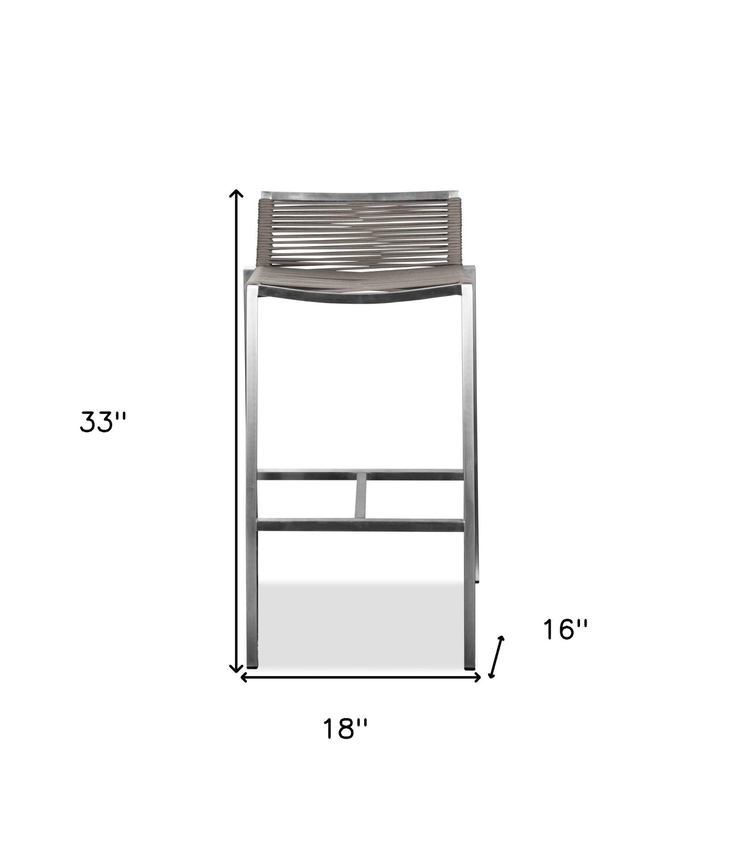 33" Brown And Silver Stainless Steel Low Back Bar Height Chair With Footrest