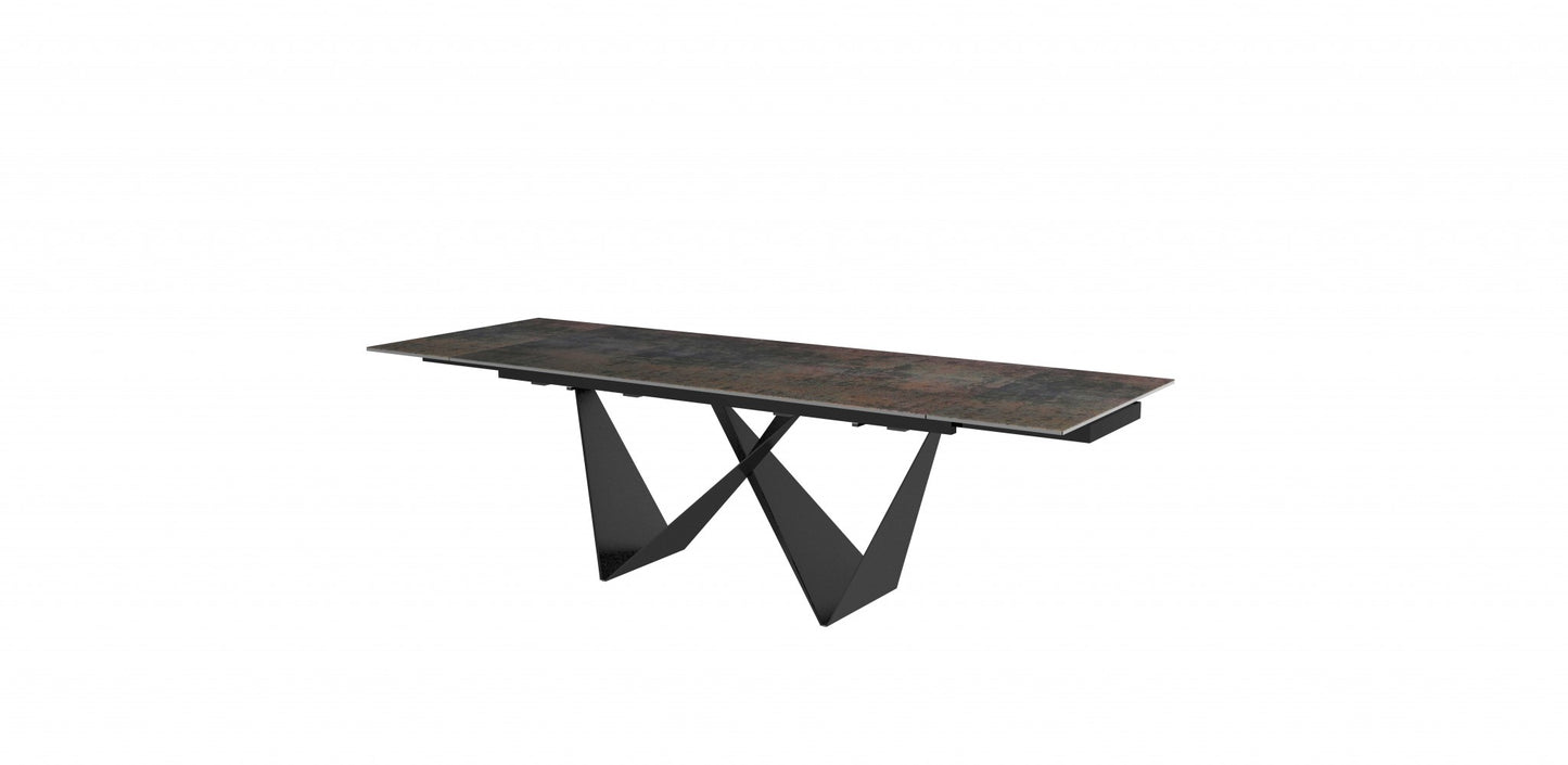 71" Black Stone and Metal Self-Storing Leaf Dining Table
