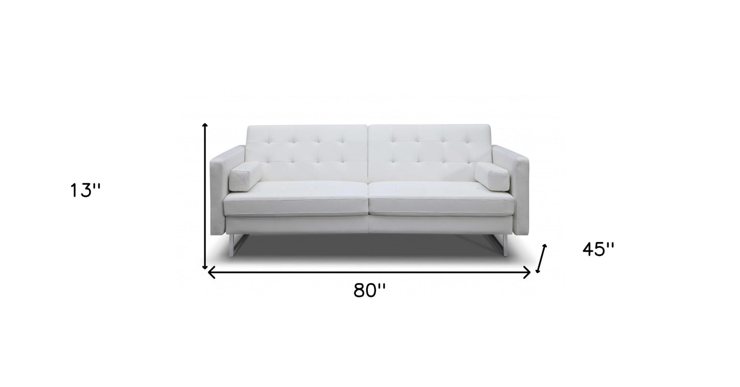 80" White Faux leather and Silver Sofa