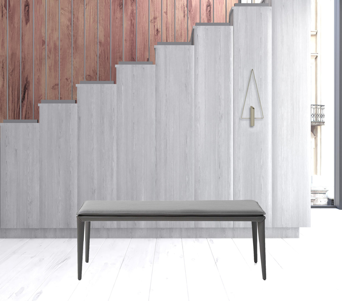 47" Gray Upholstered Faux Leather Bench
