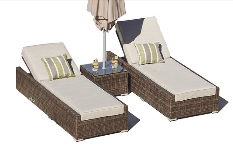 78" X 29" X 28" Brown 3Piece Outdoor Armless Chaise Lounge Set With Cushions