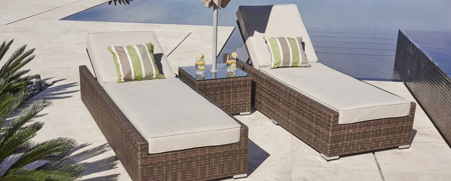 78" X 29" X 28" Brown 3Piece Outdoor Armless Chaise Lounge Set With Cushions