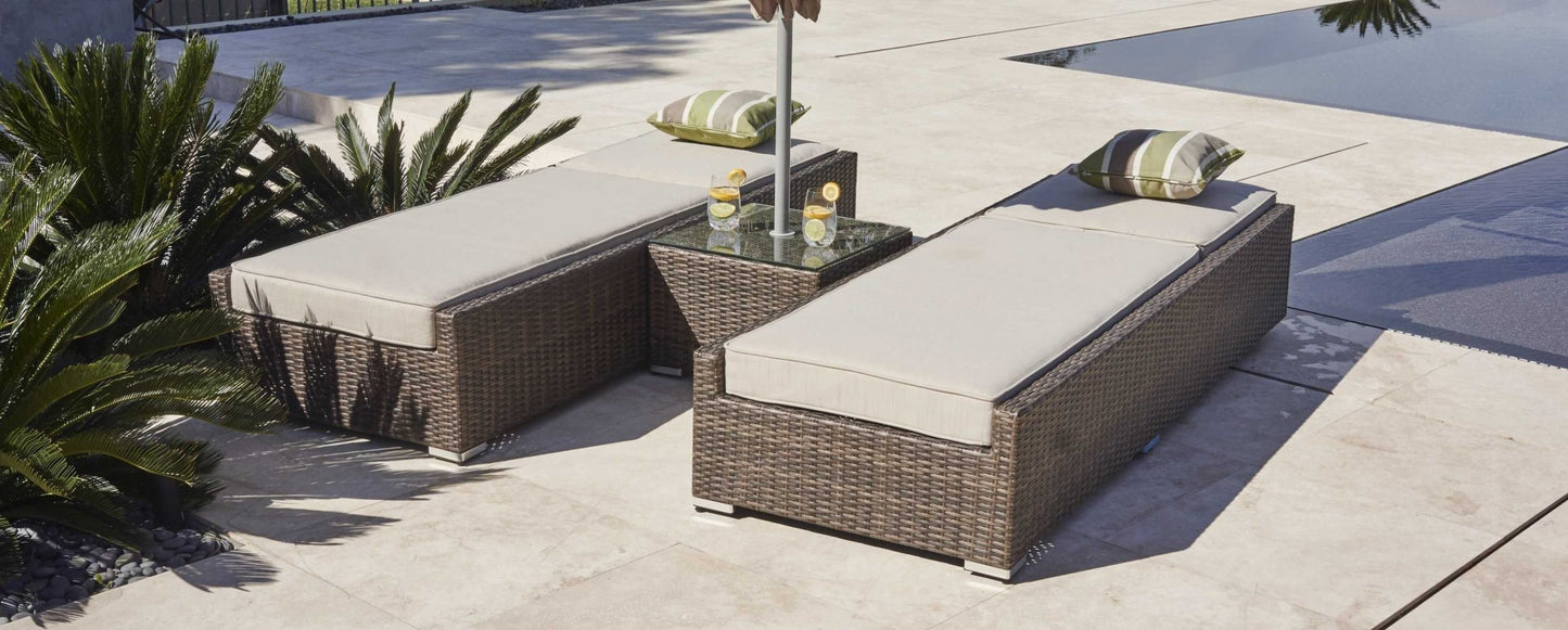78" X 29" X 28" Brown 3Piece Outdoor Armless Chaise Lounge Set With Cushions
