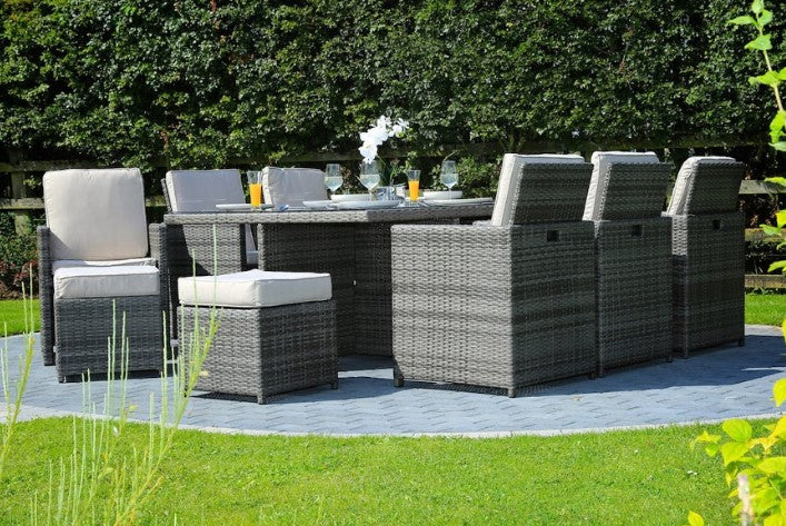 129" X 76" X 46" Gray 11Piece Outdoor Dining Set With Cushions