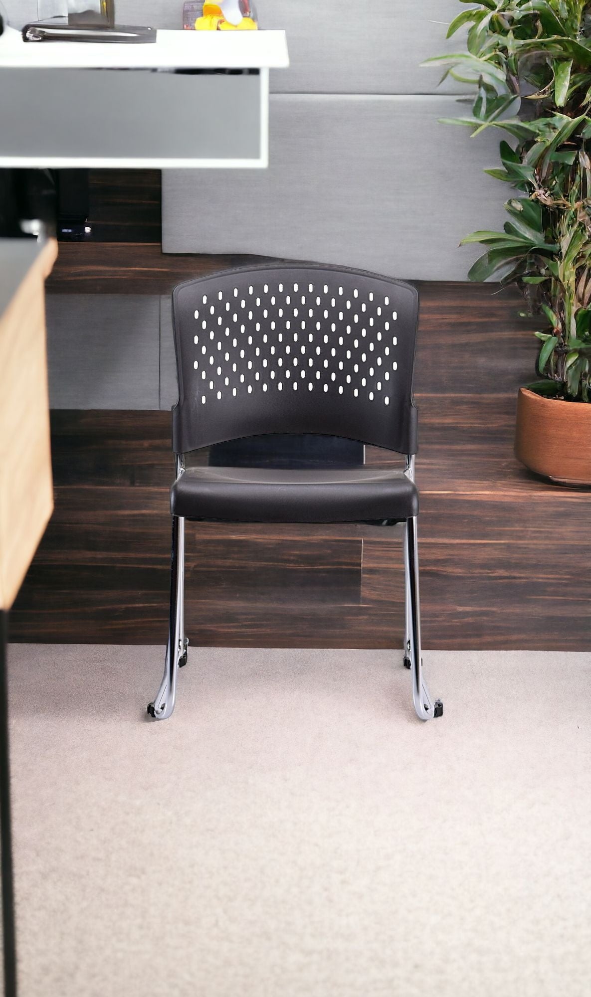 Set of Four Black and Silver Plastic Office Chair