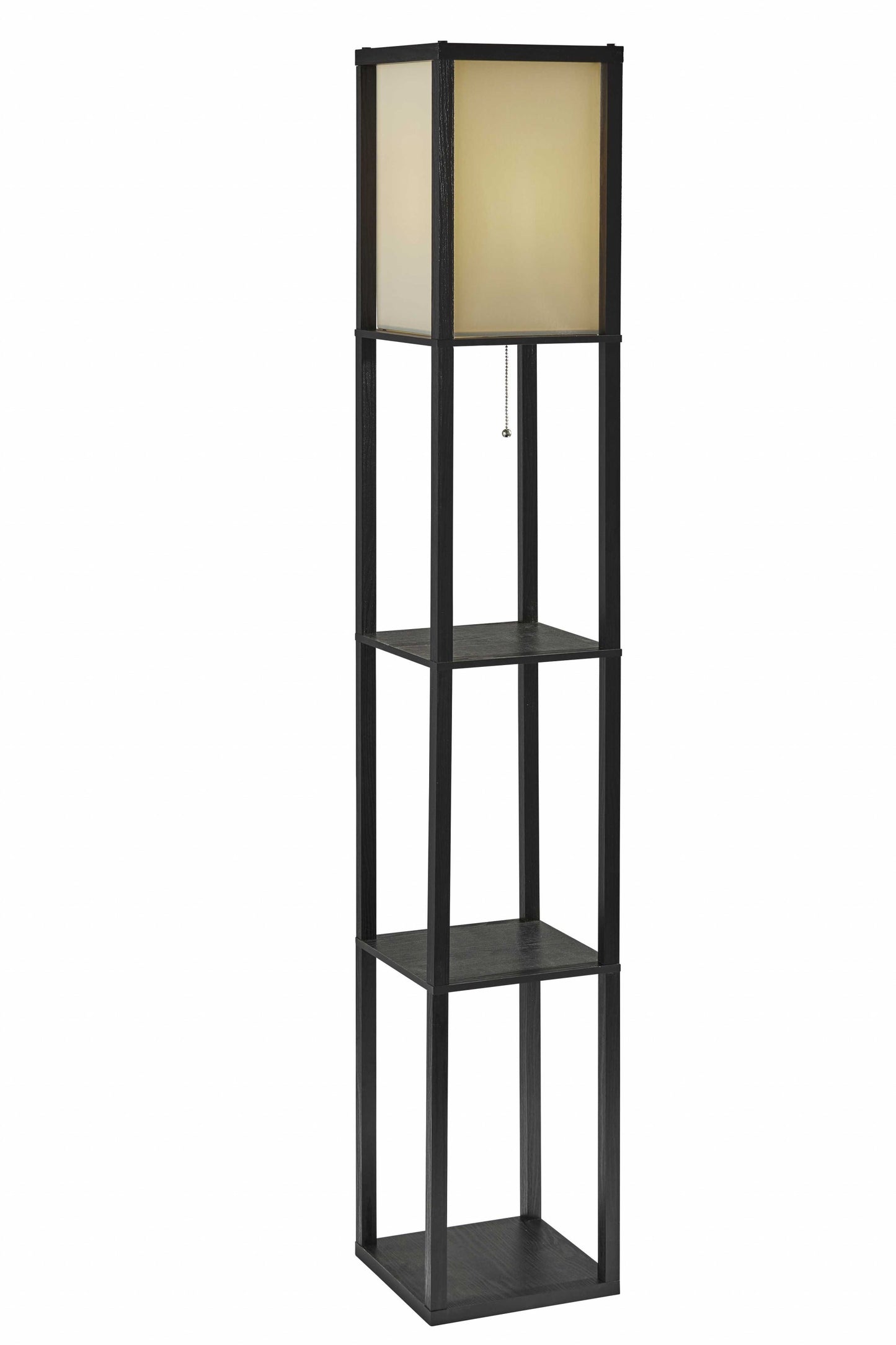 63" Brown Column Floor Lamp With Beige Square Shade