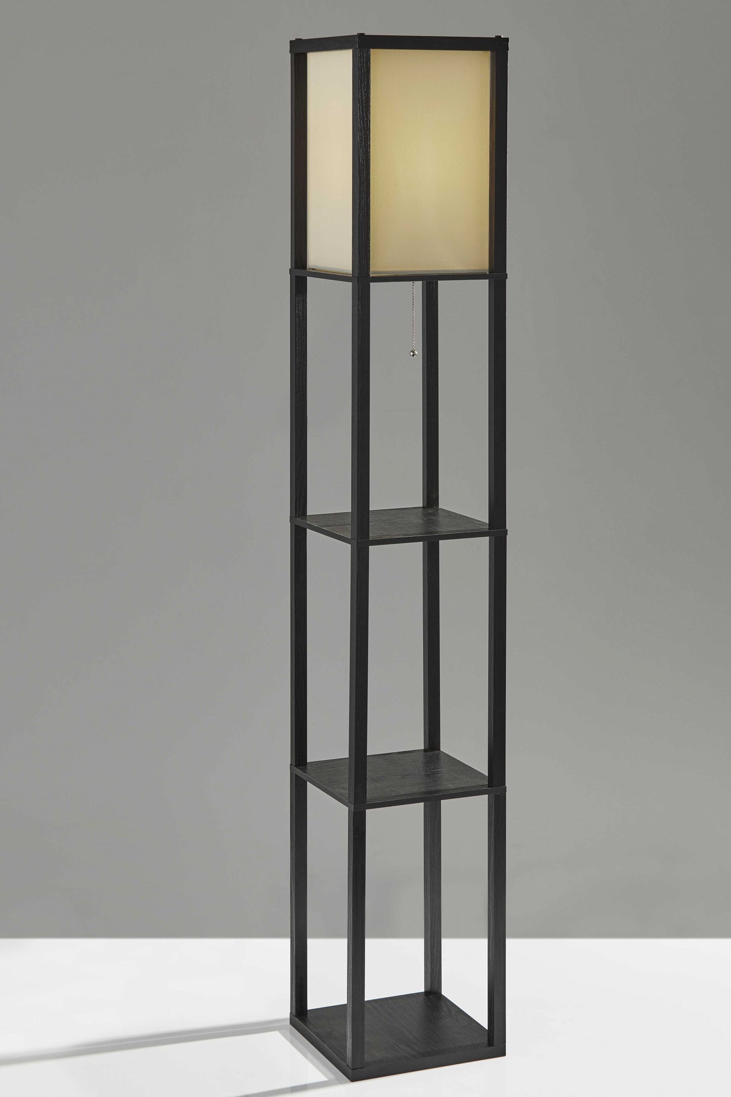 63" Brown Column Floor Lamp With Beige Square Shade