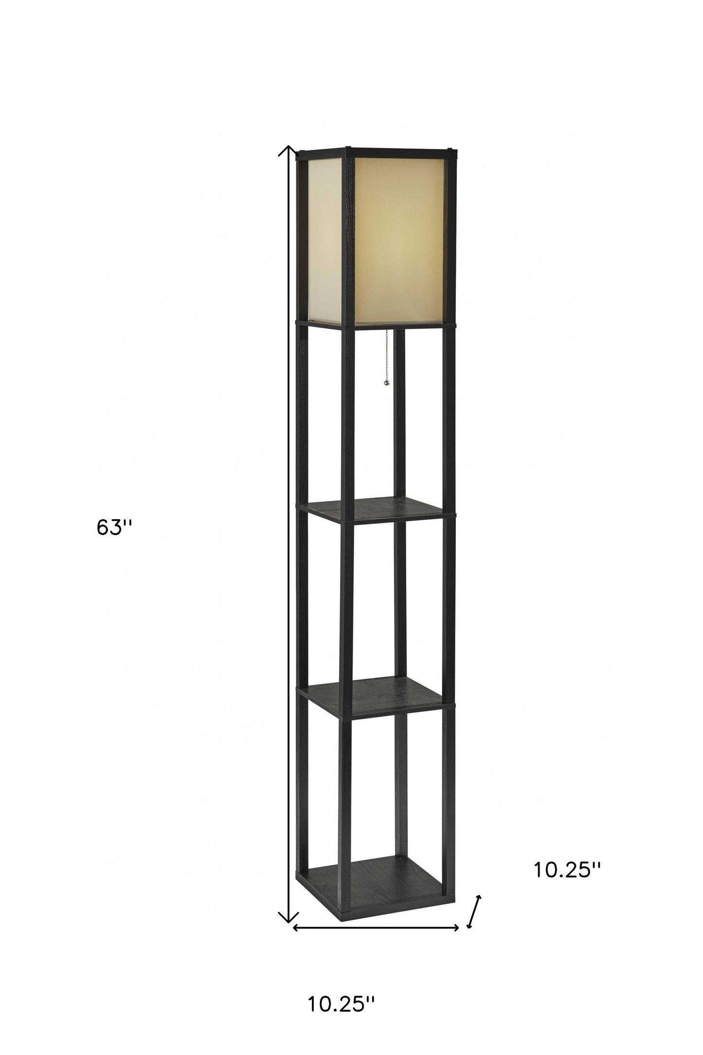 63" Brown Column Floor Lamp With Beige Square Shade