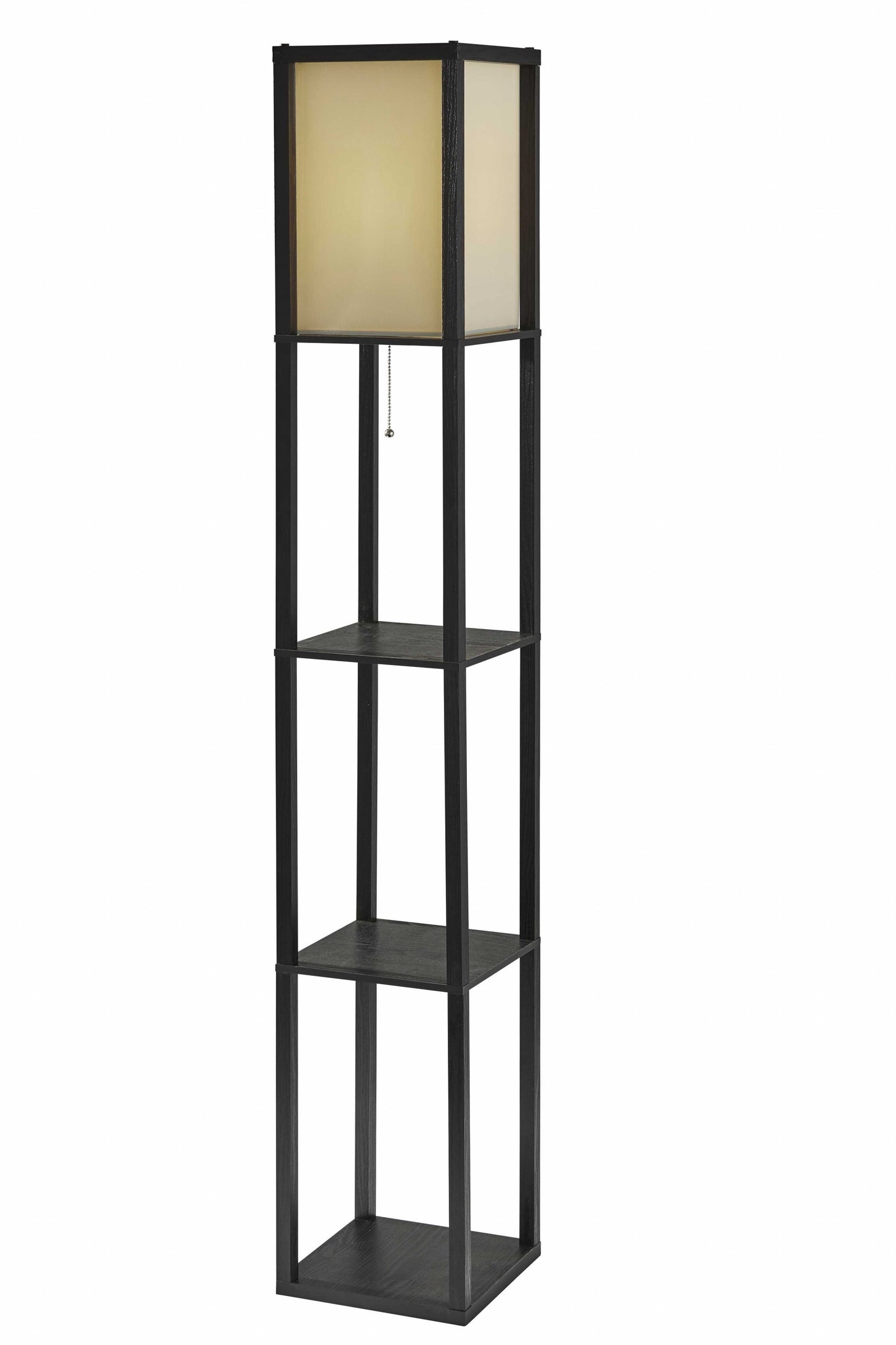63" Brown Column Floor Lamp With Beige Square Shade