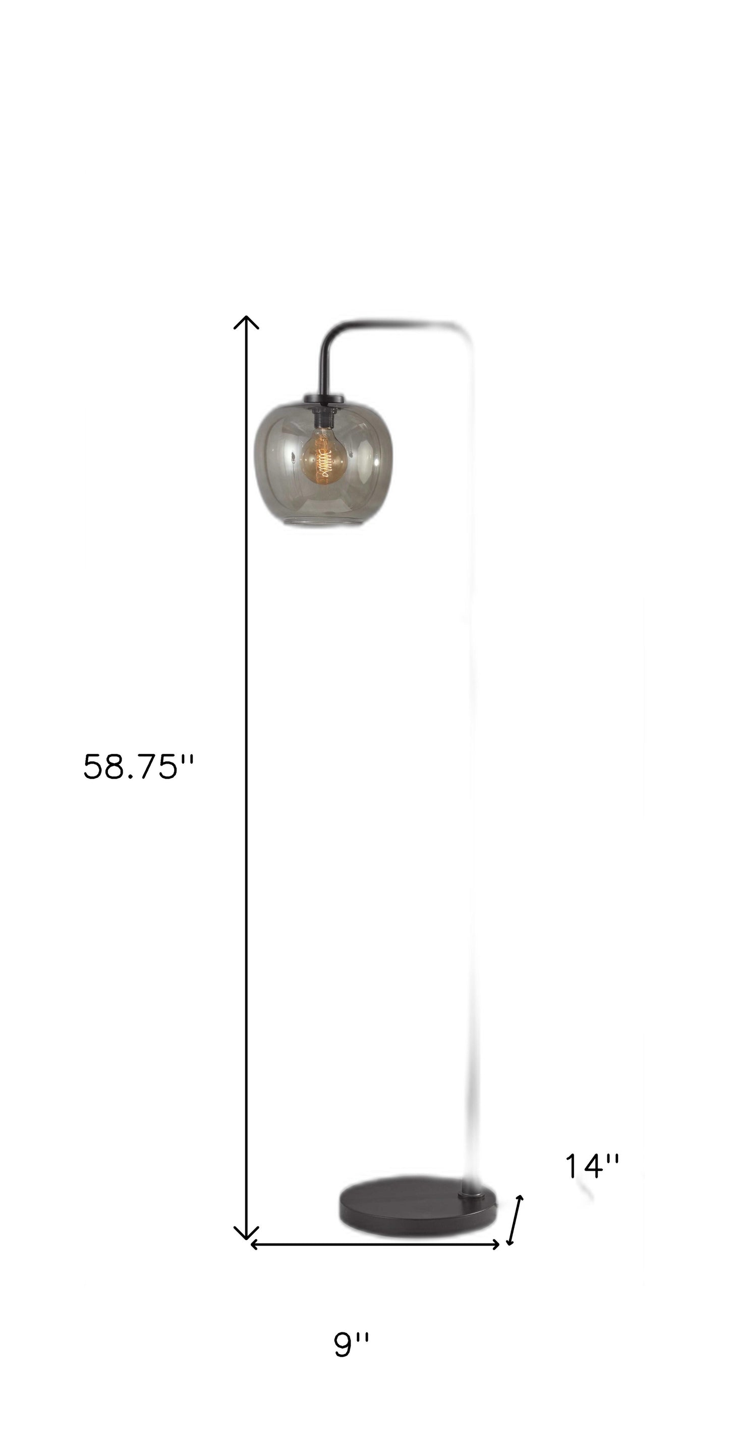 59" Black Task Floor Lamp With Black Globe Shade