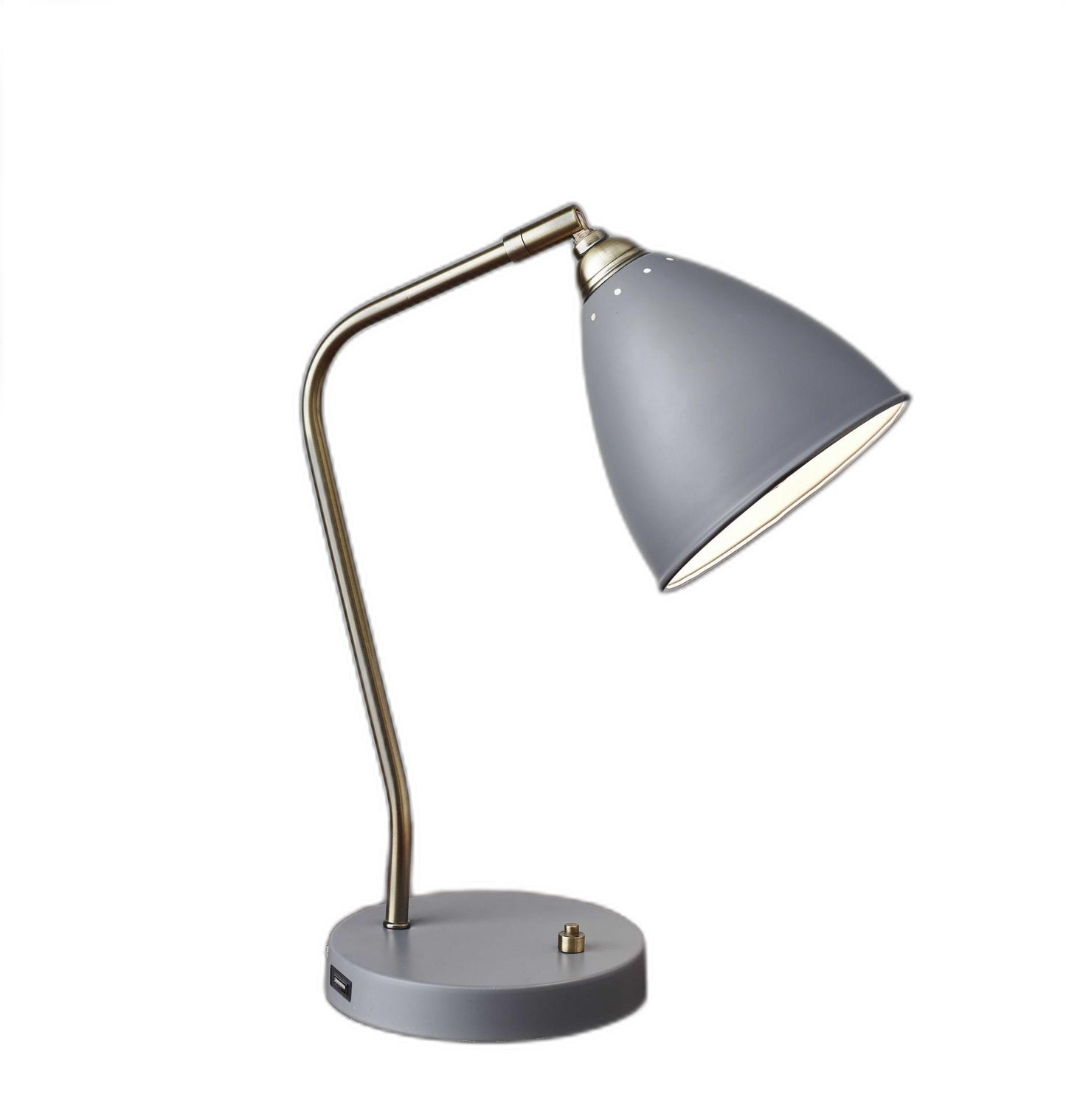 White Metal And Antique Brass Adjustable Usb Port Desk Lamp