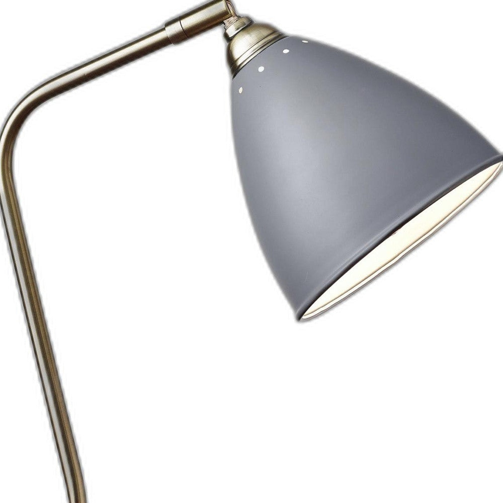 White Metal And Antique Brass Adjustable Usb Port Desk Lamp