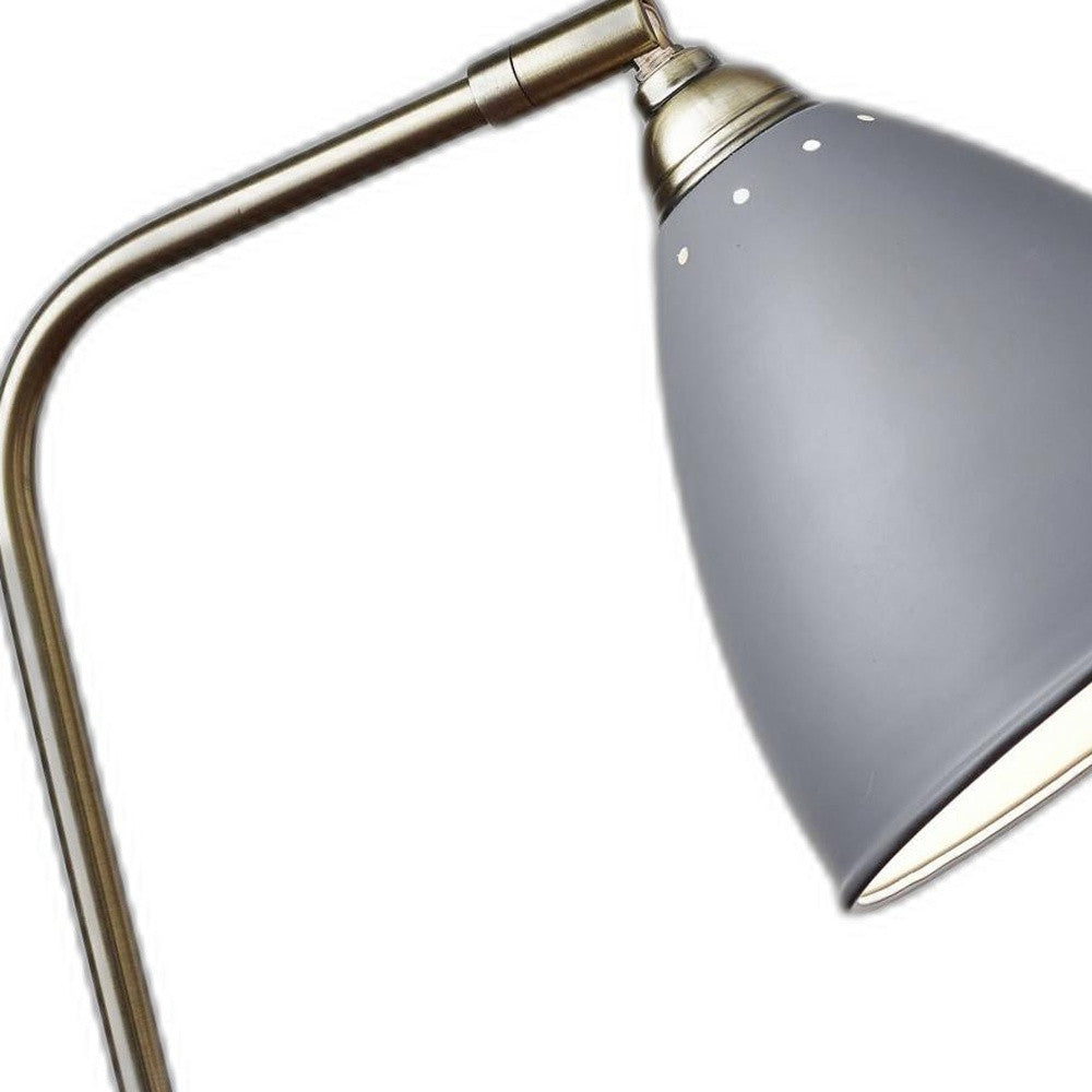 White Metal And Antique Brass Adjustable Usb Port Desk Lamp