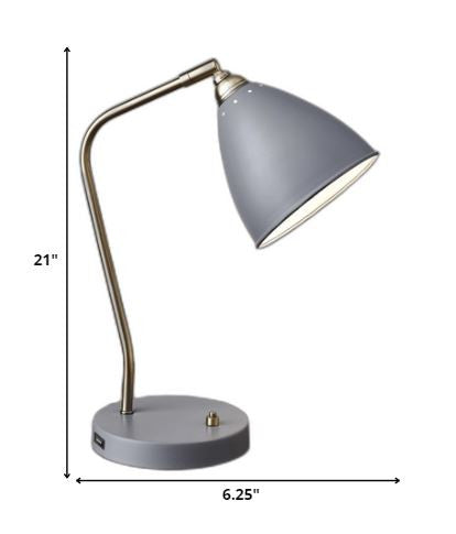 White Metal And Antique Brass Adjustable Usb Port Desk Lamp