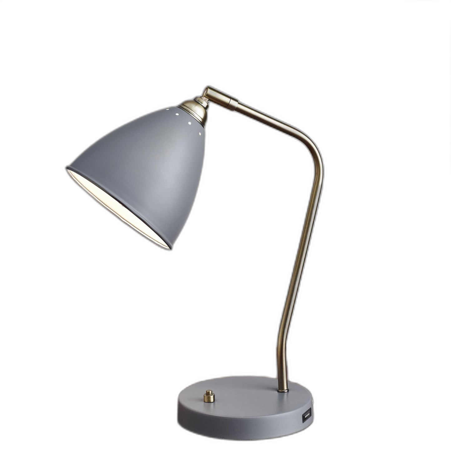 White Metal And Antique Brass Adjustable Usb Port Desk Lamp